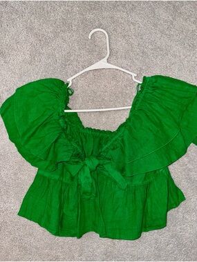 Zara Emerald Green Ruffle Tie-Front Crop Top